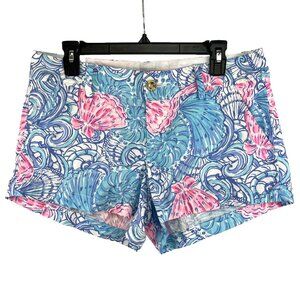 Lilly Pulitzer Womens Sz 8 Shorts Walsh Tropical Blue Haven Pink Raising Shell